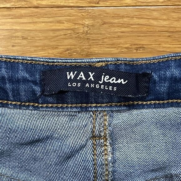 Wax Jean Distressed Denim Mini Skirt Women's Small Blue Wash Raw Hem Rockabilly - Picture 2 of 8